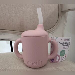NWT Melii 3 in 1 Silicone Sippy Training Cup Pink Women Owned Canadian